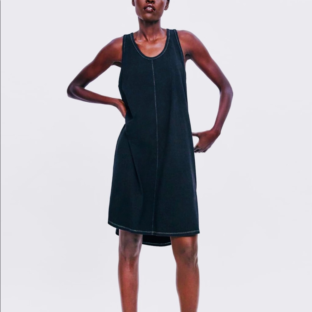 Black T-shirt racer back dress neon thread